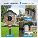 DOCOON Smart Bird Feeder with Camera, 2K HD AI Identify Birds Species, Bi rd Watching Camera with Solar Panel, Instant Notifications, Ideal Present for Bird Lover, Dark Green