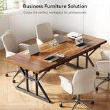 70.8-Inch Office Desk, Wooden Executive Office Desk, Modern Work Desk, Brown-Black