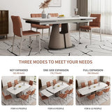 Extendable Sintered Stone Dining Table Seats 8-10 People. Modern Telescopic Dining Table with Leather Base