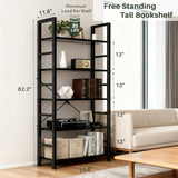 SageNest 5-Tier Bookshelf, Free Standing Wooden Bookcase with Open Storage Shelves with Metal Frame, Black