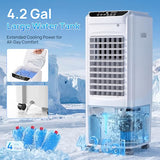 Swamp Cooler, 1800 CFM Windowless Portable Air Conditioners with 4.2 Gal Water Tank, 120° Swing,12H Timer,3 Modes & 3 Speeds,4 Ice Packs, Evaporative Air Cooler for Room,Bedroom,Office,Crystal White