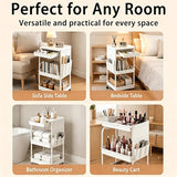 BLULEE 3-Tier Rolling Storage Cart with Pull-Out Drawer & Side Organizer