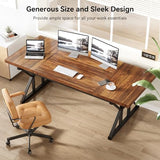 70.8-Inch Office Desk, Wooden Executive Office Desk, Modern Work Desk, Brown-Black