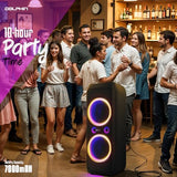 Dolphin SP-1270RBT Dual 12-Inch Premium Party Bluetooth Speaker, Bluetooth/USB/SD/FM/AUX, X-Bass, 5-Band EQ, LED Display, Quad Ring Lights