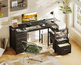 Coleshome L Shaped Computer Desk with 6 Drawers & Power Outlet