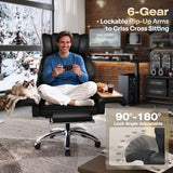 Ergonomic Office Chair with Footrest, Criss Cross Legged Desk Chair with Flip-Up Arms, Wider Thicker Spring Seat, Lumbar Pillow