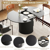 Extendable Round to Oval Dining Table with Hidden Storage, Modern Wooden Kitchen Table with Fluted Sliding Door Cabinet