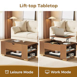 COMHOMA Lift Top Coffee Table for Living Room, 39" Center Table with Hidden Storage Compartment, Adjustable Wooden Tea Table for Small Spaces, Dark Brown