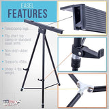 High Boardroom XL Black Aluminum Flip Chart Easel & Presentation Stand - Adjustable Floor/Tabletop