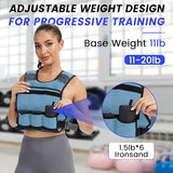 VBSD Adjustable Weighted Vest for Women Men 11-20LB Vest with 6 Ironsand Weights Body Weight Vest with Reflective Strip, Blue