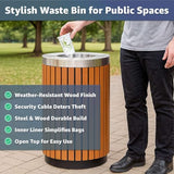 Zedfire 17 Gallon Round Outdoor Trash Can - Heavy Duty Steel & Wood Composite Commercial Decorative Garbage Bin