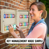 Flexzion Key Box Wall Mount with Code, Key Cabinet with 60 Key Holder Organizer Locker Case
