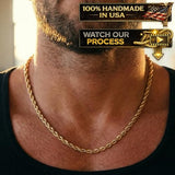 14K Solid Gold - Men's Rope Chain Necklace