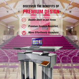 Kingdom 3 Tier Smoky Acrylic Lectern or Podium by AVTronics with 6 Column Base and a Wide Middle Shelf with Plenty of Space for Your Presentation Needs