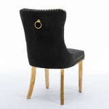 MOOLSUN Velvet Dining Chairs Set of 6, High Back Side Chairs, Modern Padded High-End Tufted Upholstered Chairs with Button-Tufted Back & Rear Pull Tabs, Gold Plated Leg E-Black(Gold Plated Leg)