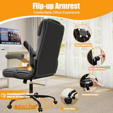 Executive Office Chair with Flip-up Armrests,Ergonomic Computer Desk Chairs,Mid-Tall Back Leather Office Chair 400 Lbs