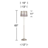 360 Lighting Abba Modern 65" Tall Standing Floor Lamp Skinny Pole Twin Pull Chain Metal Brushed Steel Finish Living Room Bedroom House Reading Office Home Decor Entryway Silver Gold Drum Shade