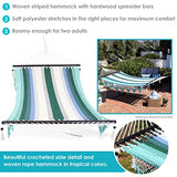 Sunnydaze Woven Double Hammock for Outside with Crocheted Edges and Spreader Bars - 600-Pound Weight Capacity Outdoor Hammock for Trees - Lagoon Stripes