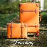 urecity Vintage Luggage Set of 2, Retro Suitcase Trunk with Wheels for Men and Women, Cute Designer Travel Luggage Set with Boarding Tote, Luggage Zipperless TSA Approved