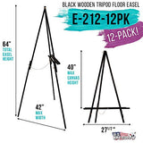 Art Supply 64" Black Wooden Easel Stand (12 Pack) - Adjustable A-Frame Tripod for Painting, Drawing & Signs - Lightweight Easels