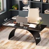 Executive Desk, Black Top Desk Modern Home Desk with Arched Design Legs for Study, Office