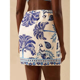 Talakeno Womens Summer Floral Wrap Short Skirt Tie Side High Waist A Line Beach Vacation Boho Mini Skirt(Blue,S)