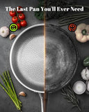 Titanium Pans for Cooking | 8 Pcs Titanium Hammered Pro frying Paella Pans with Lid