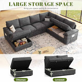 108'' Modular Sectional Sofa with Pull Out Bed, Sleeper Sofa, Dark Gray | U Shaped 7 Seat Sectional Couches for Living Room