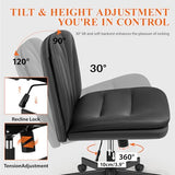 HeroSet Criss Cross Chair with Wheels,Comfy Wide Vanity Chair,Scratch-Resistant Leather Cross Legged Desk Chair
