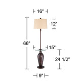 Regency Hill Fallon Industrial Floor Lamp with Tray Table USB and AC Power Outlet in Base 66" Tall Oil Rubbed Bronze Hammered Oatmeal Drum Shade for Living Room Reading House Bedroom Home
