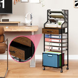 10-Tier Rolling File Cart - Mesh Paper Organizer with Drawer & Hanging File