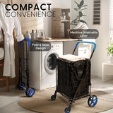 SereneLife Small Compact Folding Shopping Cart with Removable Waterproof Liner – 360° Swivel Wheels