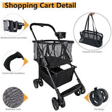 Foldable Shopping Cart with Wheels - Heavy Duty Grocery Cart, 80lbs Collapsible Utility Cart for Groceries