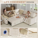 Hanherry Sectional Couch with Pull Out Sofa Bed,Chenille Sleeper Sofa with 2 Seat Storage & USB Charging
