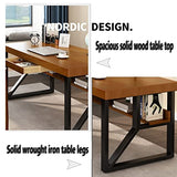 LSSOAZZVVN Modern Metal Solid Wood Computer Desk, Home Office Writing and Reading Workstation Learning Desk