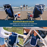 GCI Outdoor Backpack Beach Chair | Reclining Folding Chair with Durable Armrests, Drink Holder & Carry Straps, Perfect for Beach Trips & Picnics — Nautical Blue