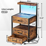 Nightstand with Charging Station and LED Lights, LED Night Stand with 2 USB Ports and 2 AC Outlets, Modern End Table with 3 Drawers, Bedside Table with Open Storage for Bedroom, Rustic Brown