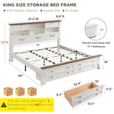 Farmhouse King Size Bed Frame with 2 Drawers & 4 Bookcases On The Headboard