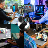 1080P Webcam with Microphone/Tripod/Privacy Cover/Wide Angle 110°, Plug & Play, USB Web Camera