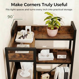 GTPLAYER 5-Tier Corner Bookshelf, L-Shaped Metal Frame Shelf with Tall 14" Shelves, Plant Stand and Storage Rack for Small Spaces, Living Room and Home Office, Brown