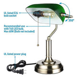 Green Glass Bankers Desk Lamp, Antique Desk Lamps with Brass Base, Traditional Library Lamp