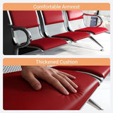 3-Seat PU Leather Waiting Room Bench – Red Reception Chair for Office, Hospital, Bank