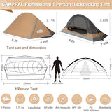 camppal 1 Person Tent for Camping Hiking Mountain Hunting Backpacking Tents 4 Season Resistance to Windproof Rainproof and Waterproof