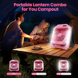 26800mAh Portable Fan Rechargeable with 18W Detachable Solar Panel, Quiet Battery Powered Camping Fan Cordless with LED Lantern,3 Speed,Timer,USB-C,for Bedroom Tent Home Office Desk Hurricane(Pink)