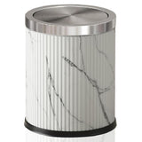 YOJIA 4 Gallon / 15L Trash Can Bathroom with Swing Lid, White Gold Garbage Can, Leather, Modern, Large Office Waste Basket, for Bedroom, Kitchen, Powder Room, Hotel, Business(15L Ink Marble)