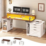 55" Height Adjustable Computer Desk with 3 Drawers, File Cabinet, Storage Shelves