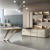 Modern Spacious Executive Desk with Metal Bracket Luxury L Shaped