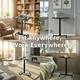 Small Rolling Laptop Standing Desk, Height Adjustable Mobile T-Base Desk with Lockable Casters