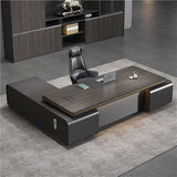 L Shaped Wooden Executive Desk with Light Strip Large Desktop Home Office