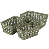 OIAHOMY Wicker Storage Baskets, Paper Rope Shelf Bins, Decortive Baskets for Organizing, Set of 3-Green & White